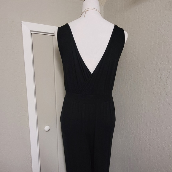 Loft Beach Black Jersey Knit V Neck Tie Cuff Jogger Jumpsuit Coverup S - Picture 8 of 13